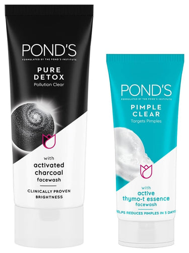 POND's Pure Detox Face Wash 200 g, Daily Exfoliating & Brightening Cleanser, Deep Cleans Oily Skin - With Activated Charcoal for Fresh, Glowing Skin&POND's Pimple Clear & Germ Removal Facewash 100 g